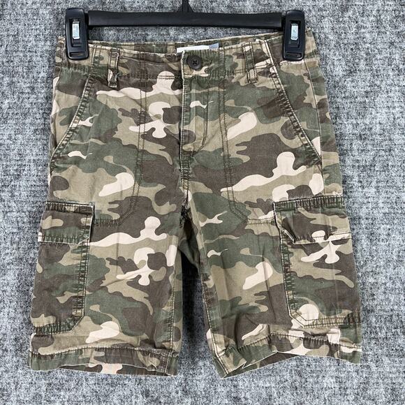 Old Navy Shorts Boys 8 green Woodland Camo‎ Cargo Adjustable Waist 8" inseam - Picture 1 of 10